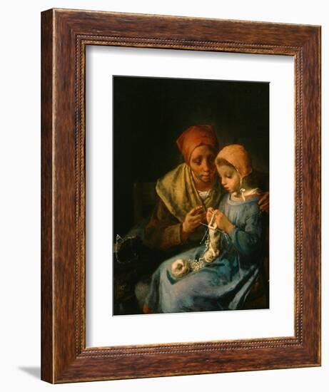 The Knitting Lesson, 1869-Jean-Francois Millet-Framed Giclee Print