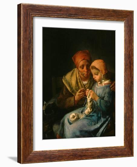 The Knitting Lesson, 1869-Jean-Francois Millet-Framed Giclee Print