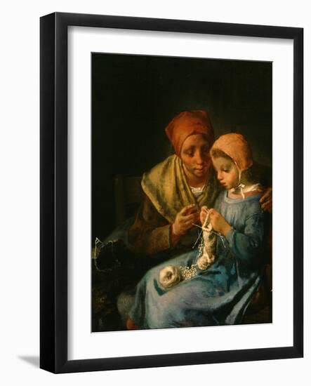 The Knitting Lesson, 1869-Jean-Francois Millet-Framed Giclee Print