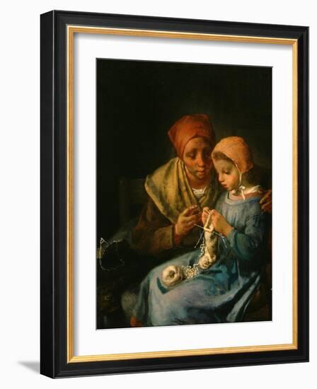 The Knitting Lesson, 1869-Jean-Francois Millet-Framed Giclee Print