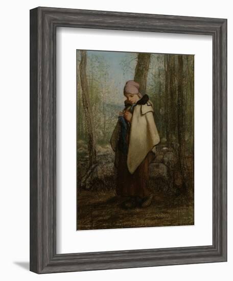 The Knitting Shepherdess, 1856-57-Jean-Francois Millet-Framed Giclee Print