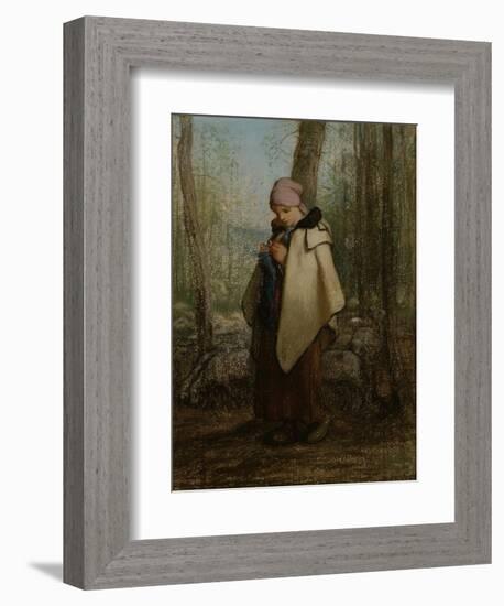 The Knitting Shepherdess, 1856-57-Jean-Francois Millet-Framed Giclee Print