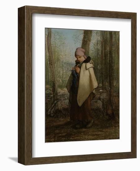 The Knitting Shepherdess, 1856-57-Jean-Francois Millet-Framed Giclee Print