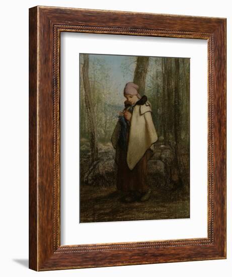The Knitting Shepherdess, 1856-57-Jean-Francois Millet-Framed Giclee Print