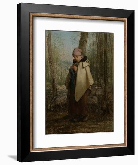 The Knitting Shepherdess, 1856-57-Jean-Francois Millet-Framed Giclee Print