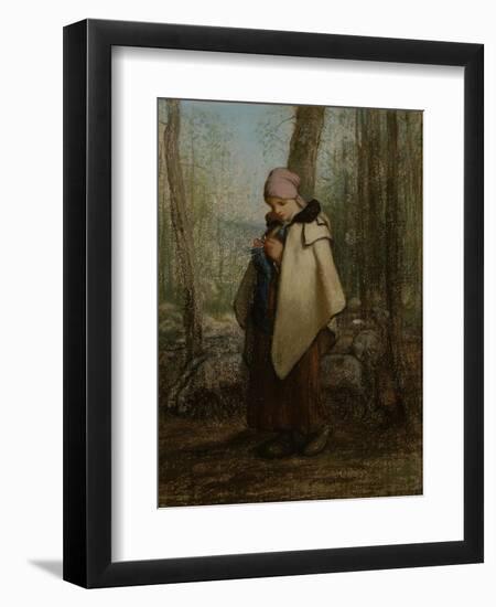 The Knitting Shepherdess, 1856-57-Jean-Francois Millet-Framed Giclee Print