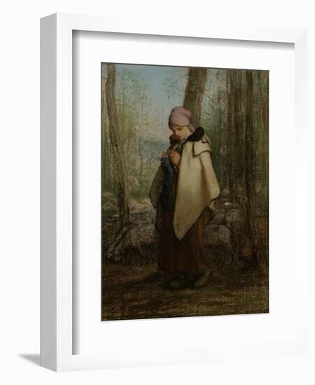 The Knitting Shepherdess, 1856-57-Jean-Francois Millet-Framed Giclee Print