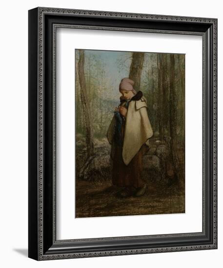 The Knitting Shepherdess, 1856-57-Jean-Francois Millet-Framed Giclee Print