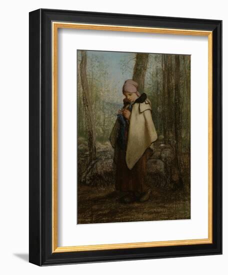 The Knitting Shepherdess, 1856-57-Jean-Francois Millet-Framed Giclee Print