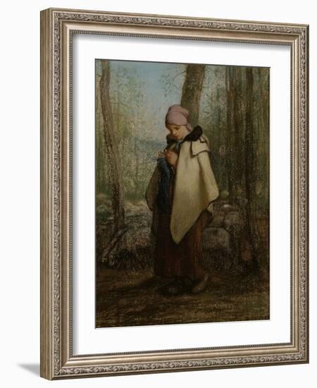 The Knitting Shepherdess, 1856-57-Jean-Francois Millet-Framed Giclee Print