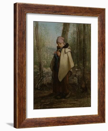 The Knitting Shepherdess, 1856-57-Jean-Francois Millet-Framed Giclee Print