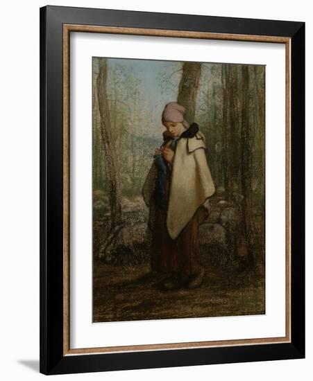 The Knitting Shepherdess, 1856-57-Jean-Francois Millet-Framed Giclee Print