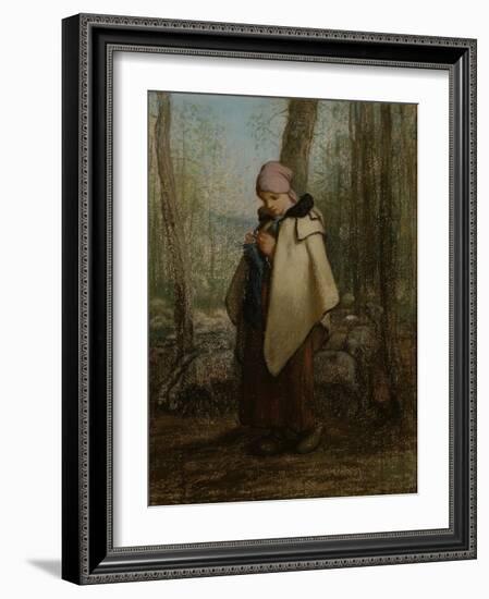 The Knitting Shepherdess, 1856-57-Jean-Francois Millet-Framed Giclee Print