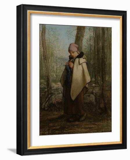 The Knitting Shepherdess, 1856-57-Jean-Francois Millet-Framed Giclee Print