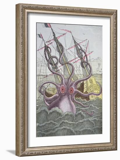 The Kraken Drags Down a Ship-null-Framed Premium Giclee Print
