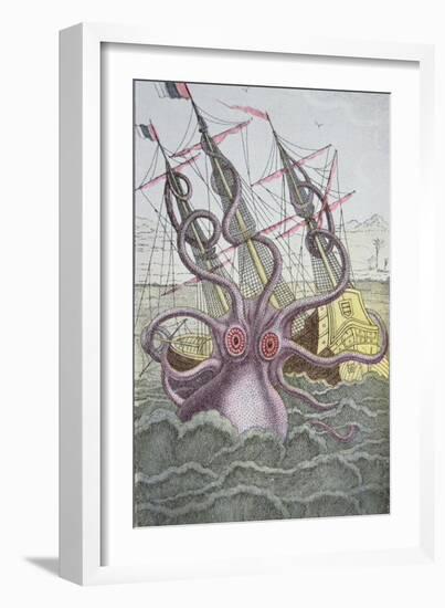 The Kraken Drags Down a Ship-null-Framed Premium Giclee Print