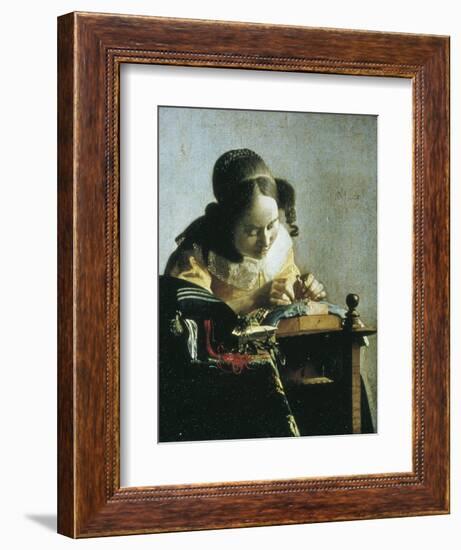 The Lacemaker-Johannes Vermeer-Framed Art Print