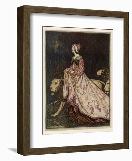 The Lady and the Lion-Arthur Rackham-Framed Premium Photographic Print