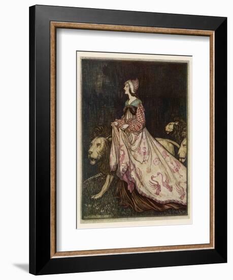The Lady and the Lion-Arthur Rackham-Framed Premium Photographic Print