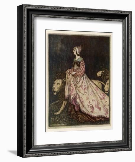 The Lady and the Lion-Arthur Rackham-Framed Premium Photographic Print