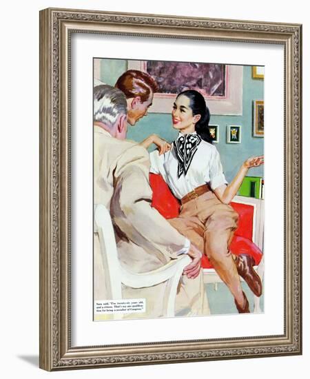 The Lady Broke The Rules  - Saturday Evening Post "Leading Ladies", September 13, 1952 pg.23-Joe de Mers-Framed Giclee Print