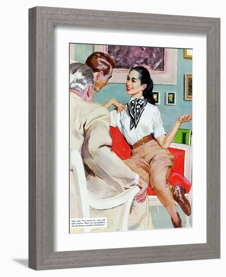 The Lady Broke The Rules  - Saturday Evening Post "Leading Ladies", September 13, 1952 pg.23-Joe de Mers-Framed Giclee Print