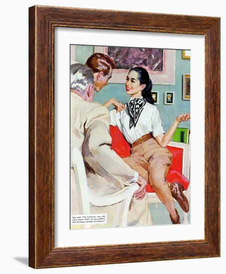 The Lady Broke The Rules  - Saturday Evening Post "Leading Ladies", September 13, 1952 pg.23-Joe de Mers-Framed Giclee Print
