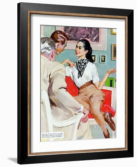 The Lady Broke The Rules  - Saturday Evening Post "Leading Ladies", September 13, 1952 pg.23-Joe de Mers-Framed Giclee Print