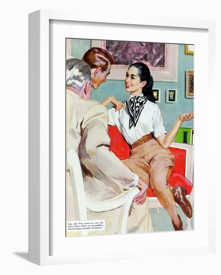 The Lady Broke The Rules  - Saturday Evening Post "Leading Ladies", September 13, 1952 pg.23-Joe de Mers-Framed Giclee Print