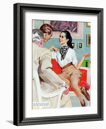 The Lady Broke The Rules  - Saturday Evening Post "Leading Ladies", September 13, 1952 pg.23-Joe de Mers-Framed Giclee Print