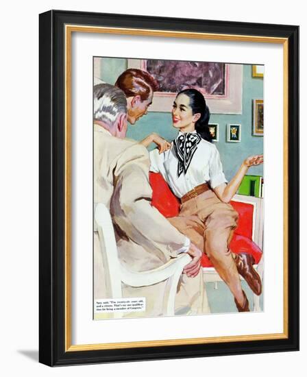 The Lady Broke The Rules  - Saturday Evening Post "Leading Ladies", September 13, 1952 pg.23-Joe de Mers-Framed Giclee Print