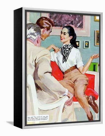 The Lady Broke The Rules  - Saturday Evening Post "Leading Ladies", September 13, 1952 pg.23-Joe de Mers-Framed Premier Image Canvas