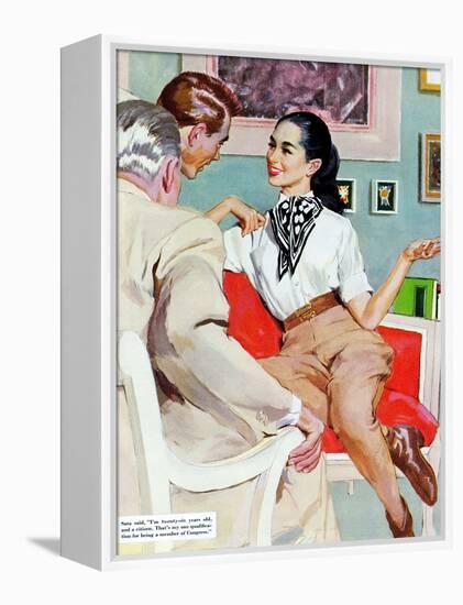 The Lady Broke The Rules  - Saturday Evening Post "Leading Ladies", September 13, 1952 pg.23-Joe de Mers-Framed Premier Image Canvas