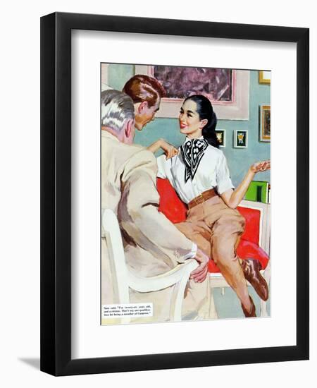 The Lady Broke The Rules  - Saturday Evening Post "Leading Ladies", September 13, 1952 pg.23-Joe de Mers-Framed Giclee Print