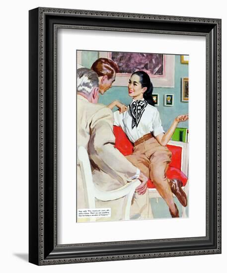 The Lady Broke The Rules  - Saturday Evening Post "Leading Ladies", September 13, 1952 pg.23-Joe de Mers-Framed Giclee Print