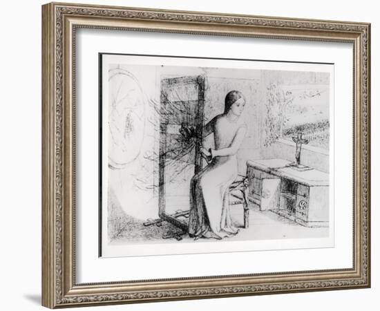The Lady of Shalott, 1853 (Ink on Paper) (B/W Photo)-Elizabeth Eleanor Siddal-Framed Giclee Print
