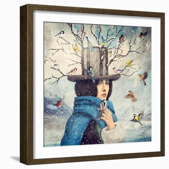 The Lady With The Bird Feeder Hat-Paula Belle Flores-Framed Premium Giclee Print