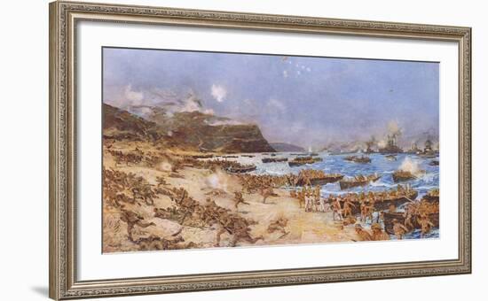 The Landing at Anzac, 25th April 1915-Charles Edward Dixon-Framed Premium Giclee Print