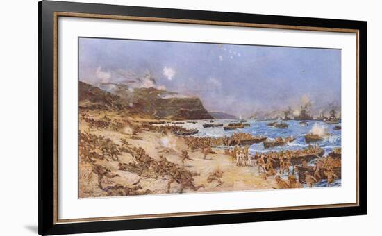 The Landing at Anzac, 25th April 1915-Charles Edward Dixon-Framed Premium Giclee Print