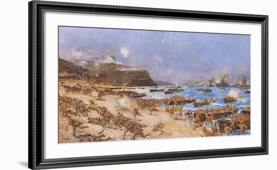 The Landing at Anzac, 25th April 1915-Charles Edward Dixon-Framed Premium Giclee Print