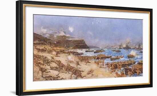 The Landing at Anzac, 25th April 1915-Charles Edward Dixon-Framed Premium Giclee Print