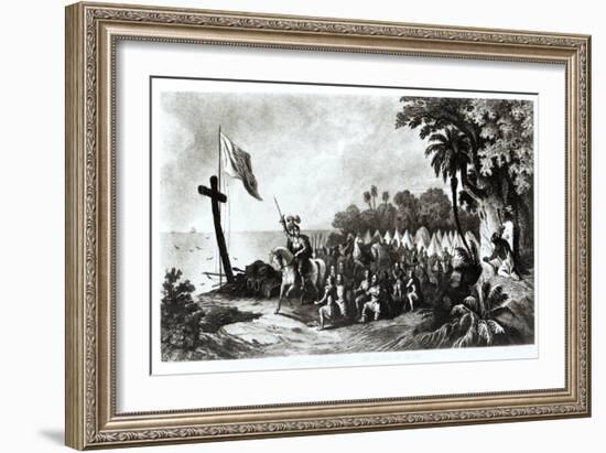 The Landing at Tampa Bay: de Soto and His Followers Swearing to Conquer or Die-R. Telfer-Framed Giclee Print