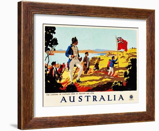 The Landing Of Captain Cook At Botany Bay, 1770-Percy Trompf-Framed Art Print