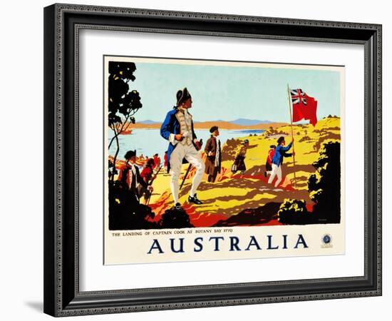 The Landing Of Captain Cook At Botany Bay, 1770-Percy Trompf-Framed Art Print