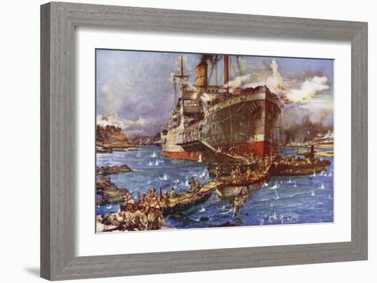 The Landing of Troops from the River Clyde at V Beach, Gallipoli Peninsula, Turkey, 25 April 1915-Charles Edward Dixon-Framed Giclee Print