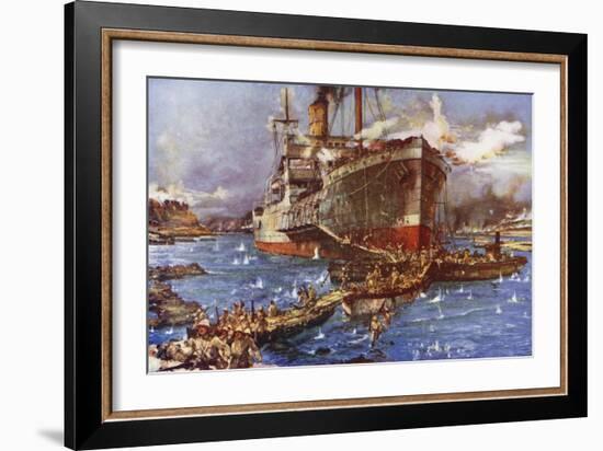 The Landing of Troops from the River Clyde at V Beach, Gallipoli Peninsula, Turkey, 25 April 1915-Charles Edward Dixon-Framed Giclee Print