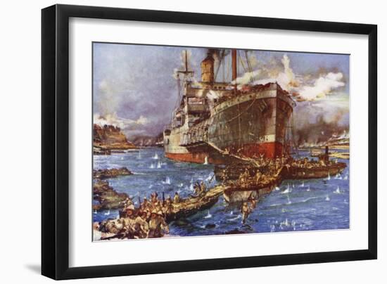 The Landing of Troops from the River Clyde at V Beach, Gallipoli Peninsula, Turkey, 25 April 1915-Charles Edward Dixon-Framed Giclee Print