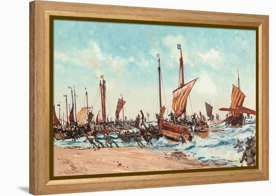 The Landing of William the Conqueror at Hastings, on 28 September 1066, 1910 (Pencil, W/C & Bodycol-Charles Edward Dixon-Framed Premier Image Canvas