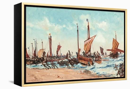 The Landing of William the Conqueror at Hastings, on 28 September 1066, 1910 (Pencil, W/C & Bodycol-Charles Edward Dixon-Framed Premier Image Canvas