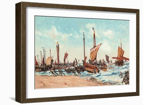 The Landing of William the Conqueror at Hastings, on 28 September 1066, 1910 (Pencil, W/C & Bodycol-Charles Edward Dixon-Framed Giclee Print